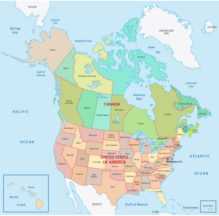 US States and Canada Territories Map